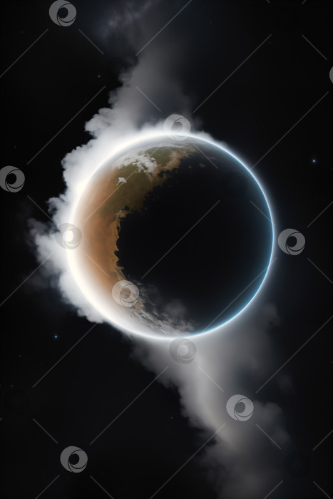 Скачать Концепт-арт планеты в открытом космосе, окруженной белым дымом фотосток Ozero