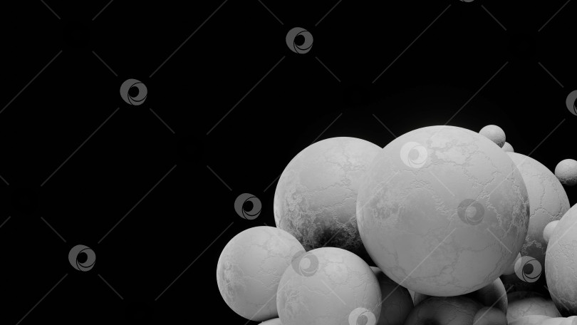 Скачать бетонные плавающие сферы с пространством для текста, черный фон фотосток Ozero