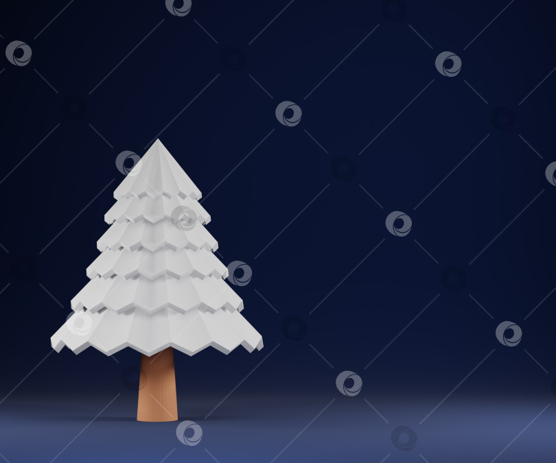 Скачать 3d рендеринг открытки с белой заснеженной рождественской елкой фотосток Ozero