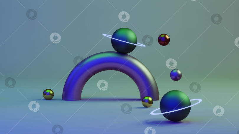 Скачать абстрактная космическая иллюстрация с планетой неонового цвета фотосток Ozero