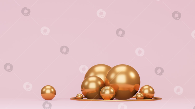 Скачать золотые сферы на розовом фоне, 3d рендеринг фотосток Ozero