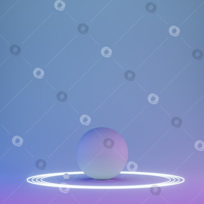 Скачать Сферы светло-голубого цвета с неоновым светом, 3d-рендеринг фотосток Ozero