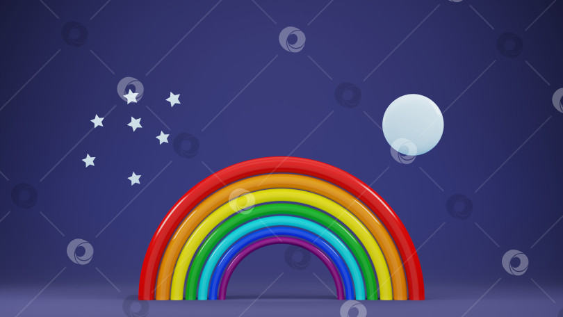 Скачать мультяшная радуга с луной и звездами в ночи фотосток Ozero