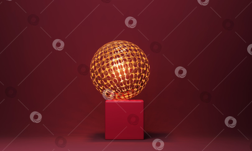 Скачать металлическая каркасная сфера со светом внутри на пурпурном кубе фотосток Ozero