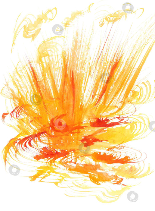 Скачать Яркий объемный акварельный пейзаж в желто-оранжевом градиенте. выразительные 3d позитивные весенние обои для хорошего настроения и расслабления. Дух летнего сезона в теплых солнечных лучах и алых волнистых облаках фотосток Ozero