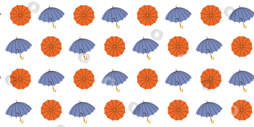Скачать Бесшовный узор с нарисованными от руки сине-красными раскрытыми зонтиками на белом фоне в плоском мультяшном стиле. Для фона, упаковки, текстиля фотосток Ozero