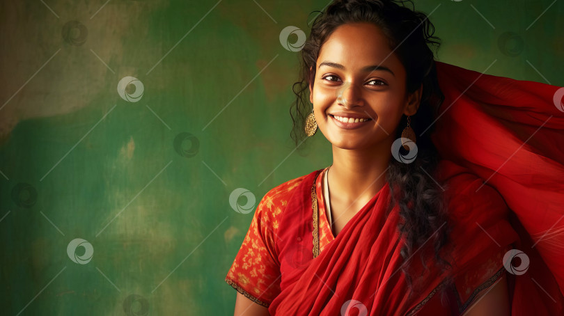 Скачать Красивая молодая индианка в национальной одежде, улыбающаяся. фотосток Ozero
