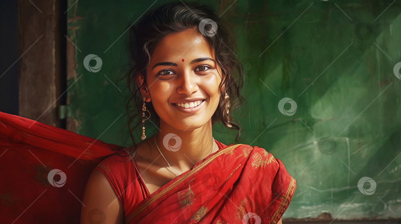 Скачать Красивая молодая индианка в национальной одежде, улыбающаяся. фотосток Ozero