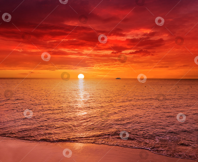Скачать Прекрасный тропический пляж на закате с розовым небом для путешествий и расслабления во время отпуска фотосток Ozero