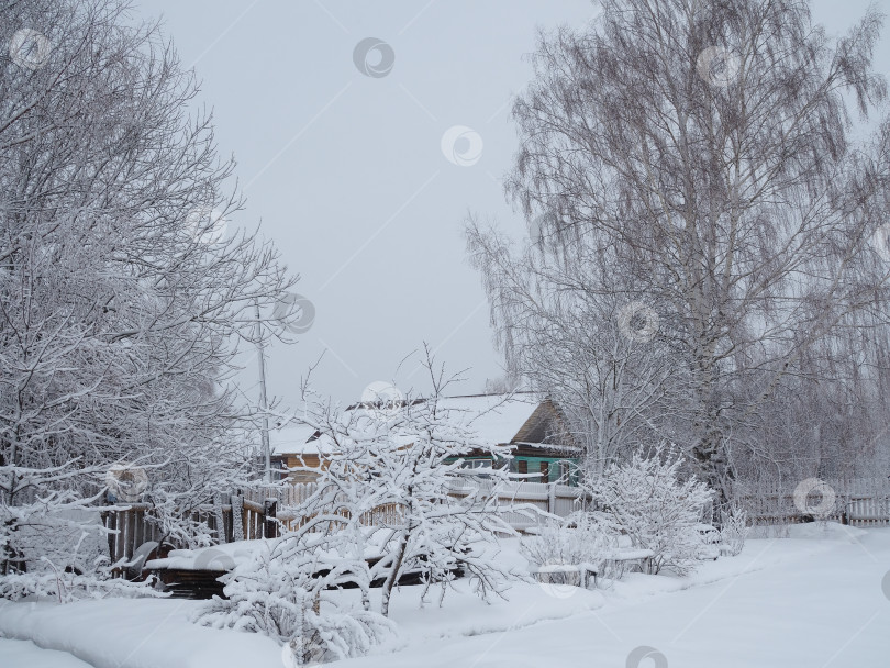 Скачать Зимний пейзаж в деревне. фотосток Ozero