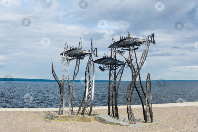 Скачать объект современного искусства, скульптура "Карельские рыбки" на набережной Петрозаводска, Карелия фотосток Ozero