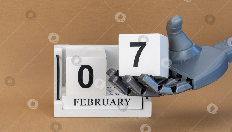 Скачать календарь с датой 07 февраля. Всемирный день робототехники фотосток Ozero