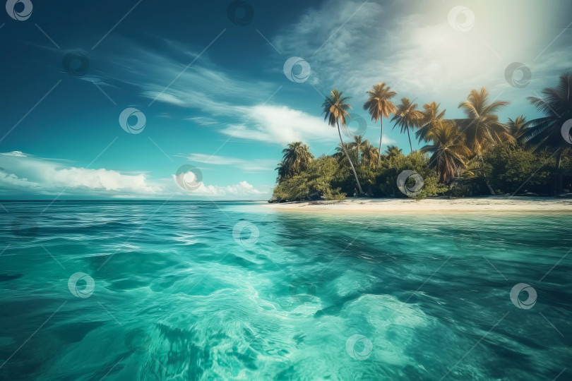 Скачать Прекрасный тропический остров в бирюзовом океане. Иллюстрация генеративного искусственного интеллекта фотосток Ozero