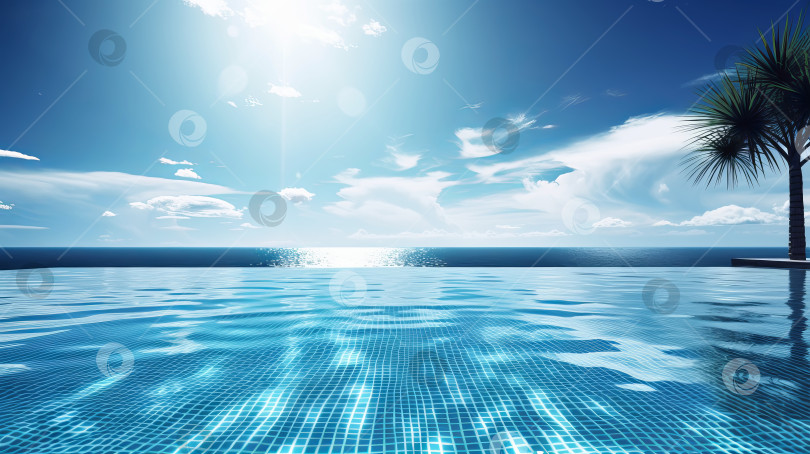 Скачать Пустой бассейн на тропическом курорте на летнем фоне. Иллюстрация генеративного искусственного интеллекта фотосток Ozero