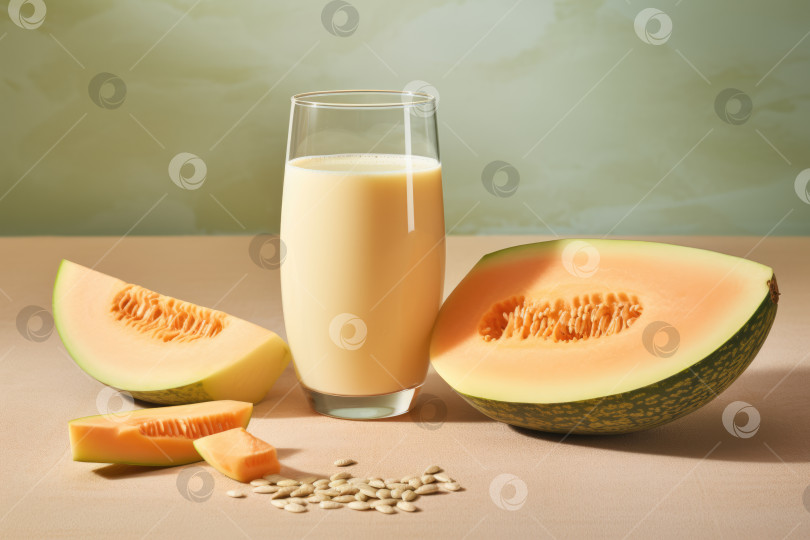 Скачать Молоко из семян дыни и семечки на оранжевом фоне генеративного ИИ. фотосток Ozero