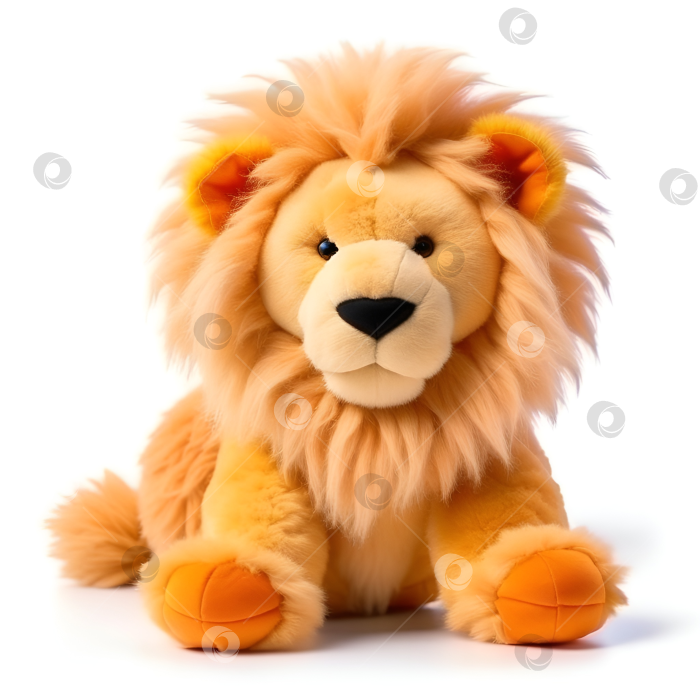 Скачать Большой мягкий лев, детская плюшевая игрушка по имени Лео. На белом фоне. (ИИ) фотосток Ozero