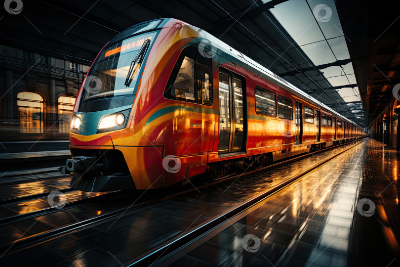 Скачать Скоростной современный поезд метро движется по станции. Коммерческие перевозки фотосток Ozero