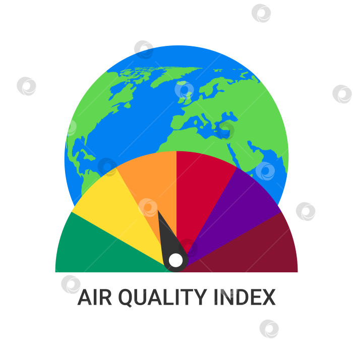 Скачать Проверка индекса качества воздуха. Инфографика с индексом качества воздуха на фоне Земли. Векторная художественная иллюстрация. фотосток Ozero