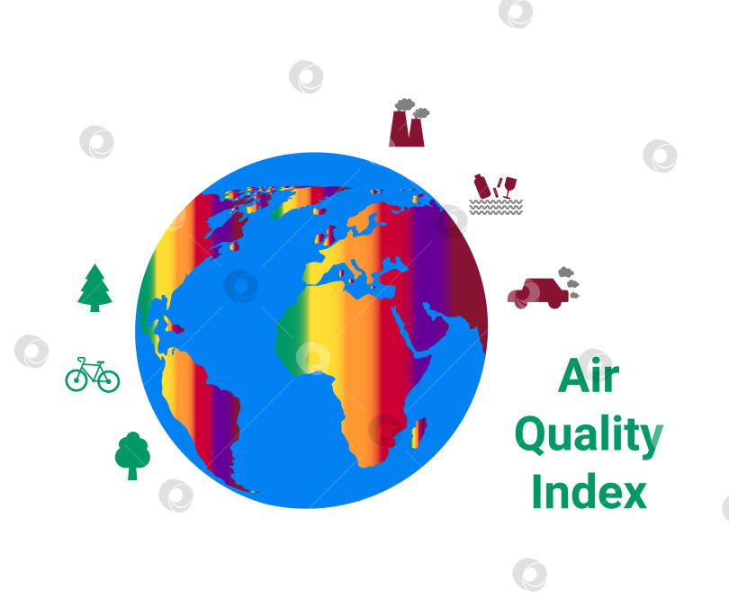 Скачать Проверка индекса качества воздуха. Инфографика с индексом качества воздуха. Земной фон. Векторная художественная иллюстрация. фотосток Ozero