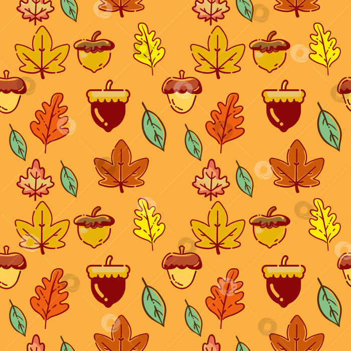 Скачать Осенние листья, каракульный стиль, бесхитростный паттерн. фотосток Ozero