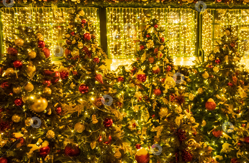 Скачать рождественские украшения на рождественских елках ночью фотосток Ozero