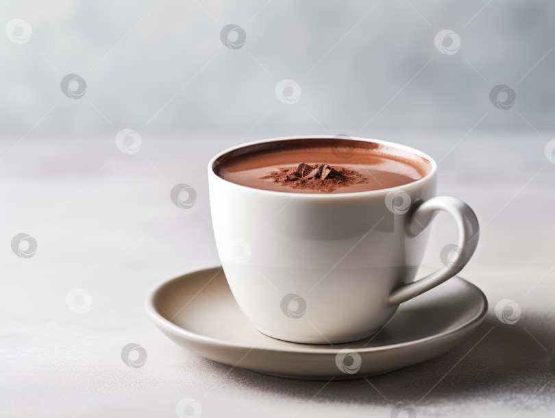 Скачать Поколение искусственного интеллекта. Чашка горячего шоколада с какао-порошком на светлом фоне. фотосток Ozero