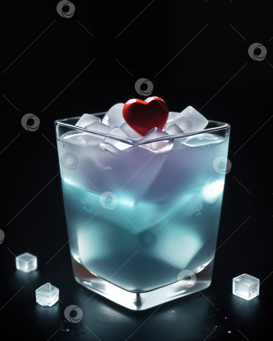 Скачать Голубой напиток в квадратном бокале с украшением в виде сердца фотосток Ozero