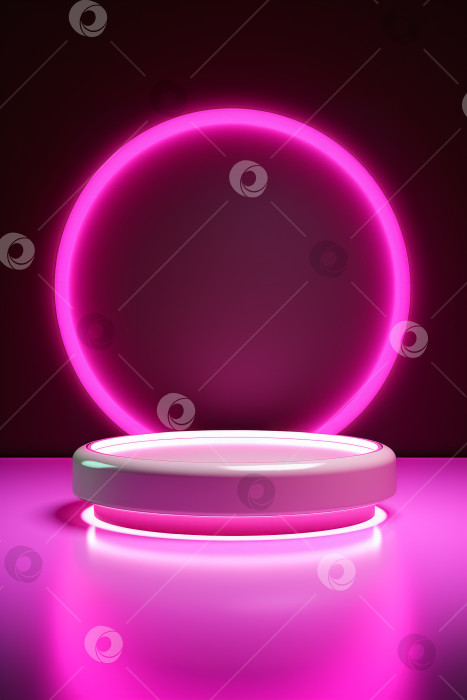 Скачать Розовый подиум и минималистичный абстрактный фон круглой геометрической формы и неонового света. Пустой стенд для нового продукта, рекламной распродажи, баннера, презентации, косметики или веб-сайта в современном стиле. Порождающий искусственный интеллект фотосток Ozero