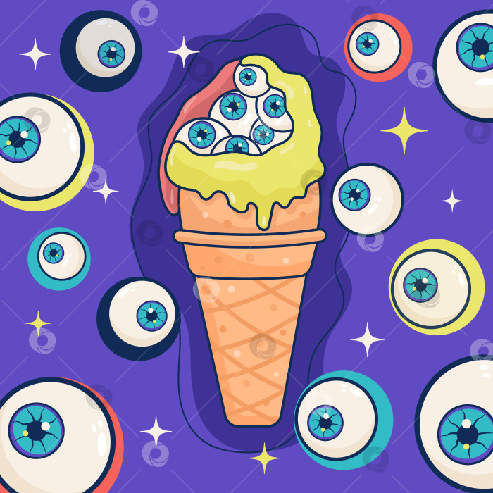 Скачать Постер с изображением мороженого с начинкой из глаз и разноцветным топпингом фотосток Ozero
