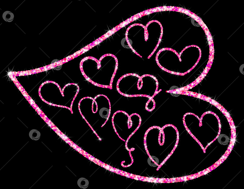 Скачать Нарисованные вручную модные розовые блестящие сердечки в виде линий. фотосток Ozero