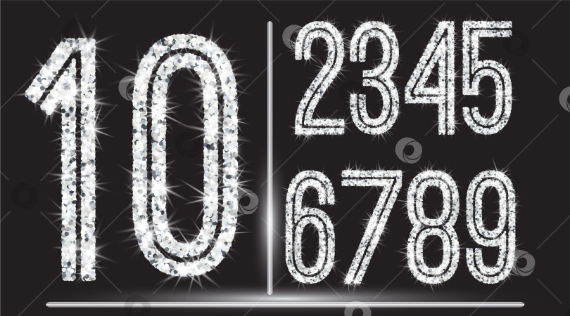 Скачать Реалистичные сияющие цифры с серебряным блеском. фотосток Ozero