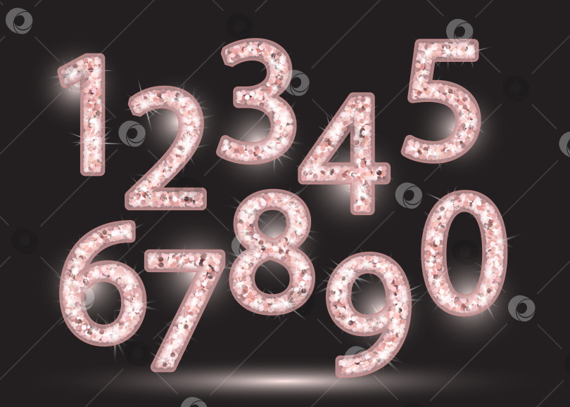 Скачать Реалистичные сияющие цифры с блестками из розового золота. фотосток Ozero