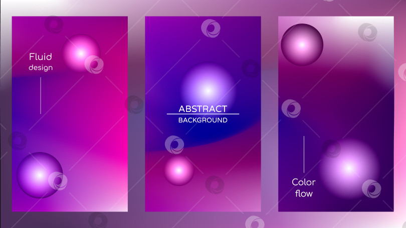Скачать Набор темно-фиолетовых и розовых абстрактных голографических плакатов с градиентом и перламутровыми сферами. фотосток Ozero