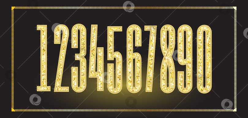 Скачать Реалистичные сияющие золотым блеском цифры в рамке. фотосток Ozero