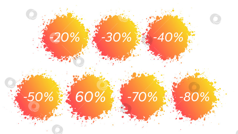 Скачать Векторный набор ярких значков распродажи с градиентными брызгами оранжевого цвета. фотосток Ozero