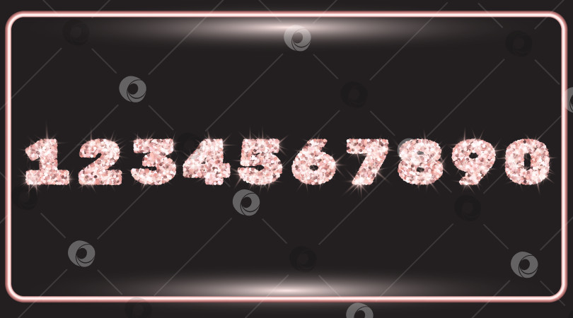 Скачать Реалистичные сияющие цифры с блестками из розового золота в рамке. фотосток Ozero