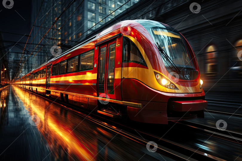 Скачать Скоростной современный поезд метро движется по станции. Коммерческие перевозки фотосток Ozero