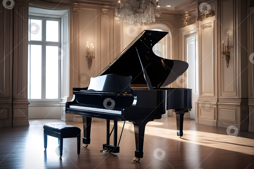 Скачать Черный полированный рояль в элегантном классическом интерьере комнаты фотосток Ozero