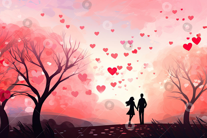 Скачать Фон на день Святого Валентина с романтическим лугом. Генеративный искусственный интеллект. фотосток Ozero