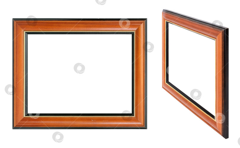 Скачать Деревянная рамка для картин, зеркал или фотографий в фронтальном и перспективном ракурсе, выделенная на белом фоне фотосток Ozero