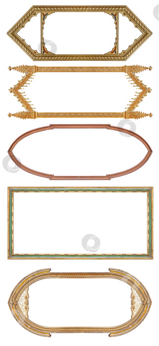 Скачать Набор золотых готических рам для картин, зеркал или фотографий, выделенных на белом фоне фотосток Ozero
