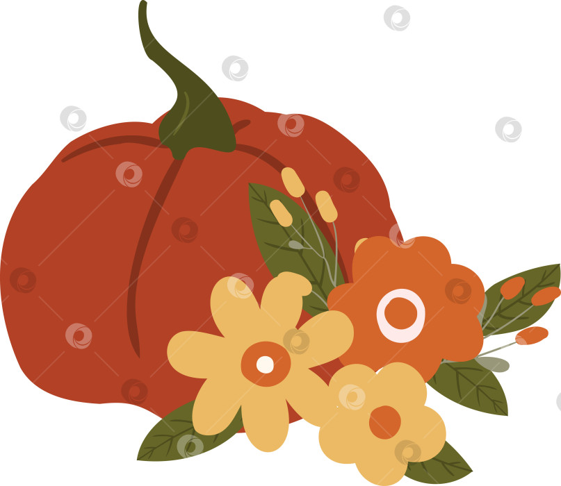 Скачать Осенние иллюстрации с тыквой и листьями, осенние композиции из тыквы png клипарт, тыква с цветами векторная иллюстрация, цветочные композиции в плоском стиле. фотосток Ozero