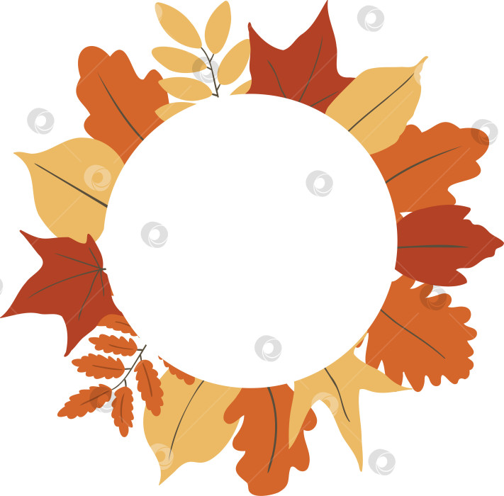 Скачать векторный клипарт с венком из осенних листьев, иллюстрация осеннего венка png, обрамление тыкв и листьев в плоском стиле фотосток Ozero