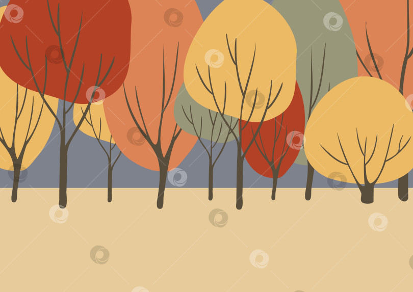 Скачать клипарт осеннего пейзажа, векторная иллюстрация осеннего парка, художественная печать городских пейзажей на стене, фон природы, плакат с изображением дерева для печати, цифровая карточка загрузки городского пейзажа, изображения в плоском стиле. фотосток Ozero
