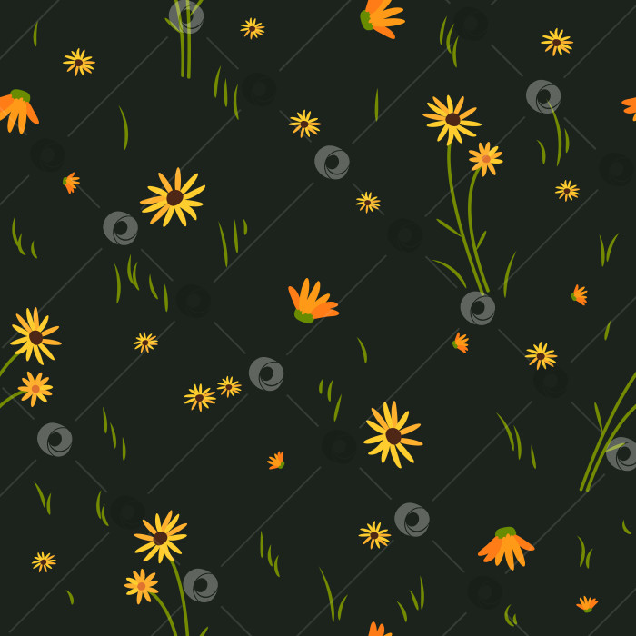 Скачать Желтые полевые цветы на темном фоне. фотосток Ozero