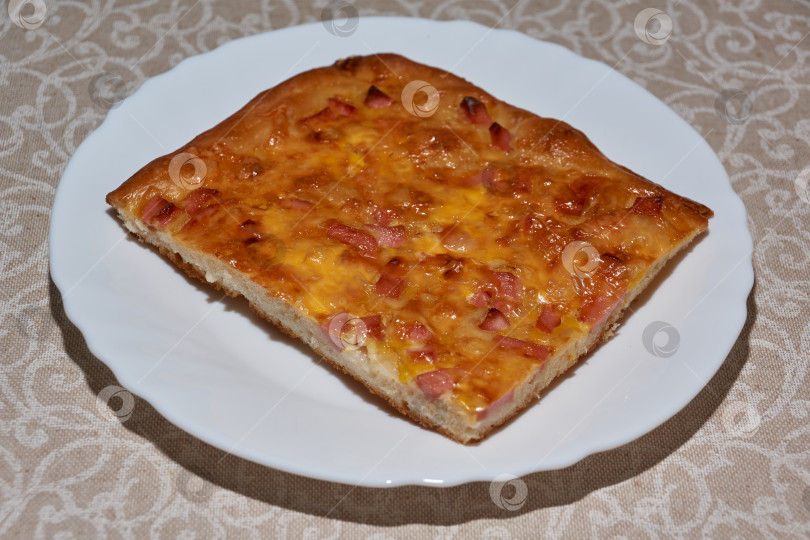 Скачать Домашняя выпечка. В выходные моя жена испекла пиццу с колбасой и сыром в духовке. фотосток Ozero