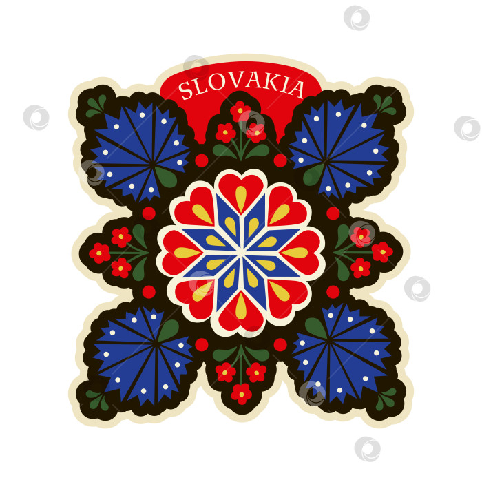 Скачать Векторный макет магнитного сувенира с традиционным словацким народным орнаментом фотосток Ozero