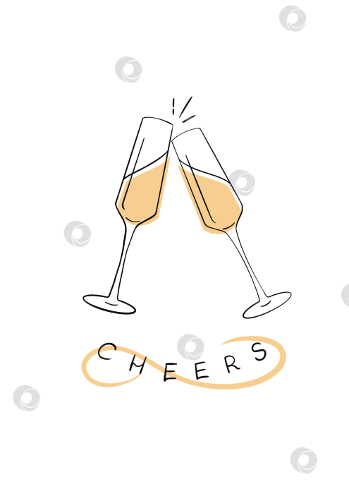 Скачать Бокалы с белым вином cheers на белом фоне фотосток Ozero