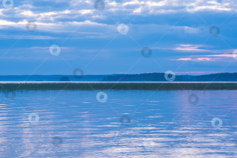 Скачать природный ландшафт, белая ночь над широким северным озером фотосток Ozero