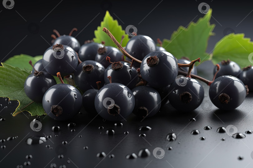 Скачать Черная смородина на заднем плане. Сочные черные ягоды, свежие и сладкие. Сгенерированный искусственный интеллект. фотосток Ozero